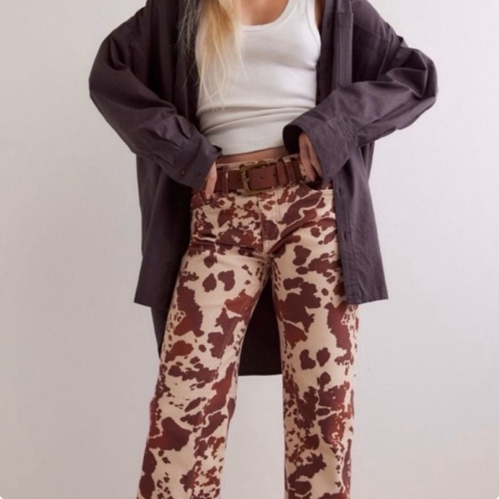We The Free Brown and Cream Straight Leg Jeans 🐄